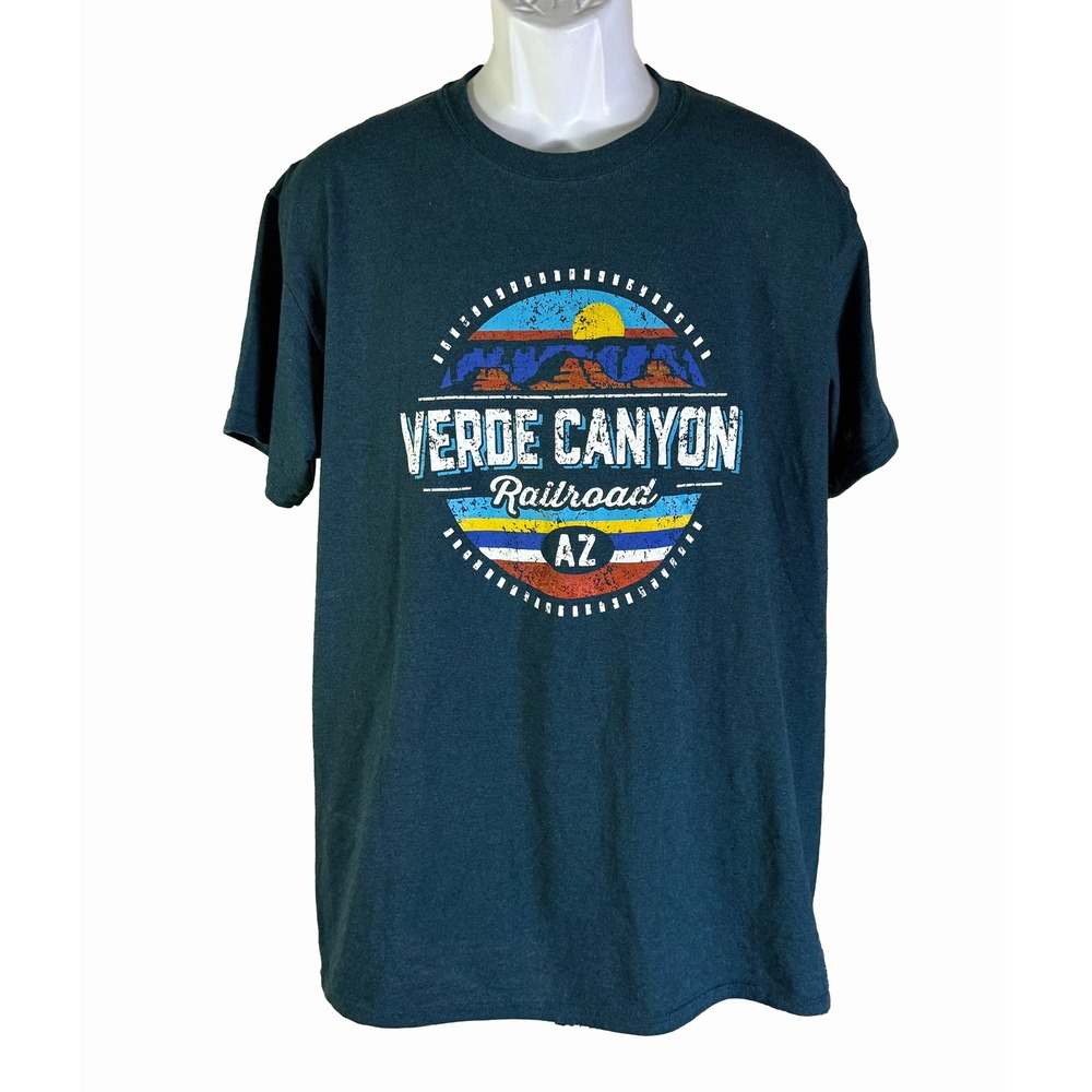 Gildan Verde Canyon Railroad T-Shirt Mens Large Teal Graphic AZ‎ Tee